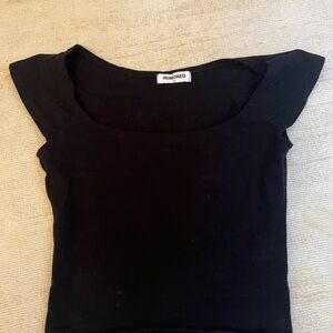 Rumored Black Fitted Flutter Sleeve Bodysuit